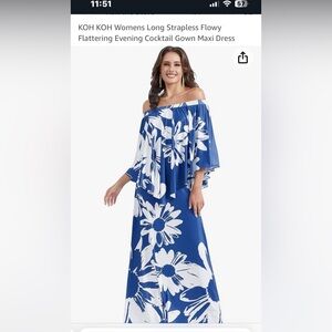 NWT 2XL off the shoulder blue and white floral maxi dress! Dress up or down